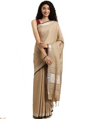 Brown woven linen saree with blouse 1