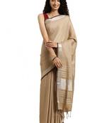 Brown woven linen saree with blouse