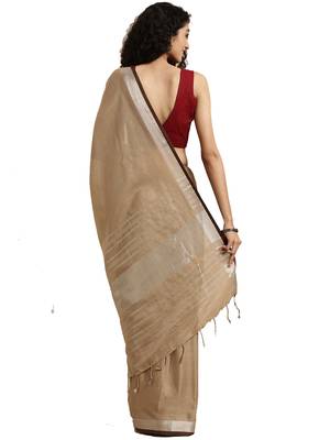 Brown woven linen saree with blouse 2
