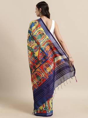 Blue woven linen saree with blouse 2