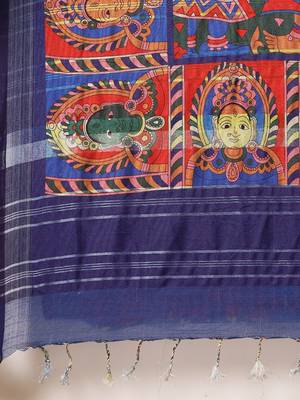 Blue woven linen saree with blouse 4