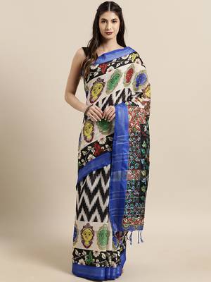 Turquoise woven linen saree with blouse 1