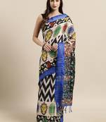 Turquoise woven linen saree with blouse