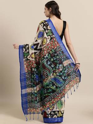 Turquoise woven linen saree with blouse 2