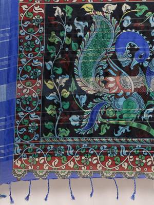 Turquoise woven linen saree with blouse 4