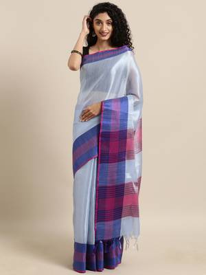 Blue woven tissue saree with blouse 1