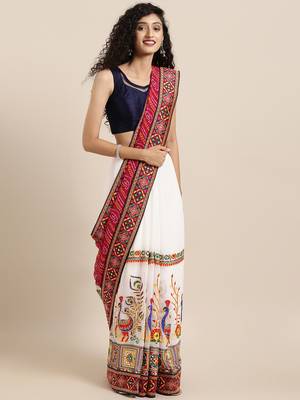 Pink woven georgette saree with blouse 1