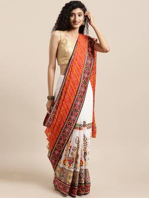 Red woven georgette saree with blouse 1