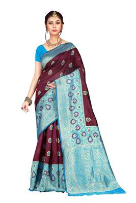 Purple woven banarasi saree with blouse 1