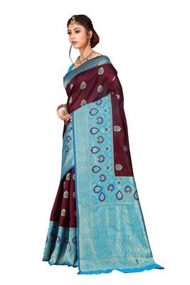 Purple woven banarasi saree with blouse 3