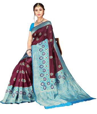 Purple woven banarasi saree with blouse 5