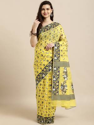 Yellow Woven Cotton Silk Saree With Blouse 2