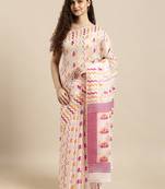 White Woven Cotton Silk Saree With Blouse