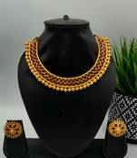 Red And Green Stone Studded Metallic Neckalce Sets