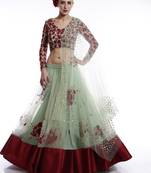 Green embroidered net semi stitched lehenga