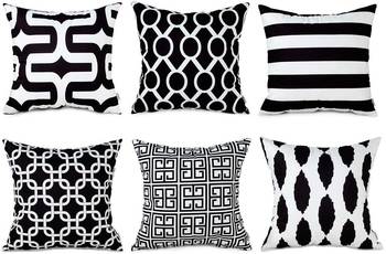INDIANCRAFT Decorative Polyester Throw Pillow Cases,Durable Canvas Outdoor Cushion Covers 16 X 16 Inch,(Set of 6)-Black 1