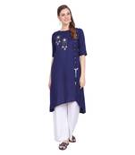 Blue plain rayon long-kurtis