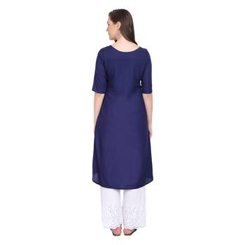 Blue plain rayon long-kurtis 2