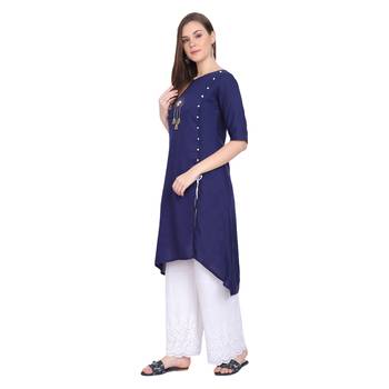 Blue plain rayon long-kurtis 3
