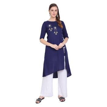 Blue plain rayon long-kurtis 4