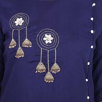 Blue plain rayon long-kurtis 5
