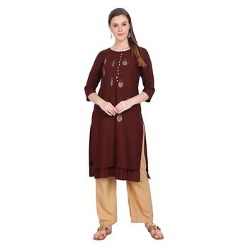 Maroon plain rayon long-kurtis 1