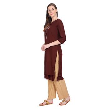 Maroon plain rayon long-kurtis 3