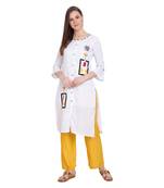 White plain cotton long-kurtis