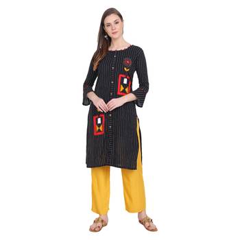 Black plain cotton long-kurtis 1
