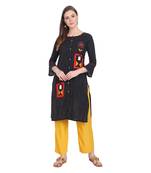 Black plain cotton long-kurtis