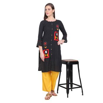 Black plain cotton long-kurtis 4