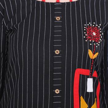 Black plain cotton long-kurtis 5