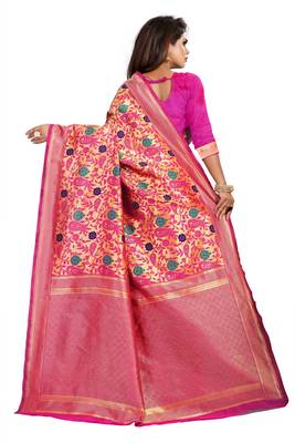 Pink Color Jacquard work banarasi silk phulkari design saree with blouse 2