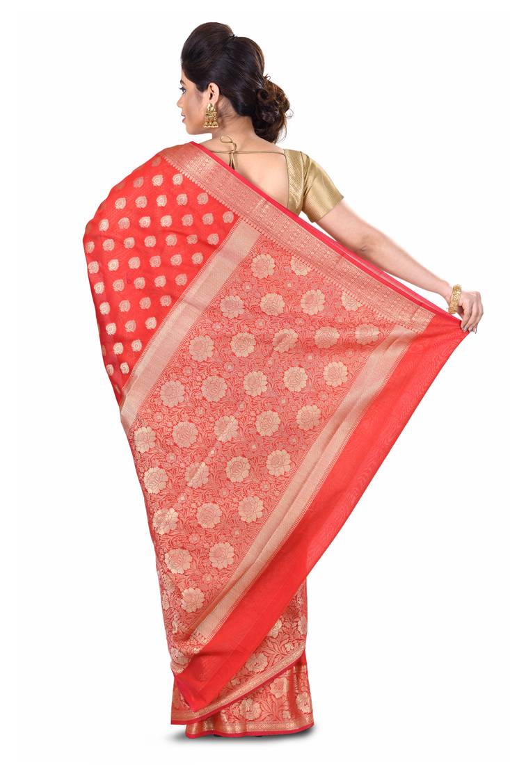 Chanderi Small Hukum Booti Alfi Gulab Border Pallu Saree