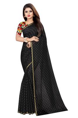 Black printed chanderi saree with blouse 1