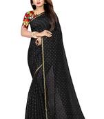 Black printed chanderi saree with blouse