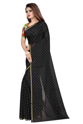 Black printed chanderi saree with blouse 3