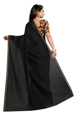 Black printed chanderi saree with blouse 4