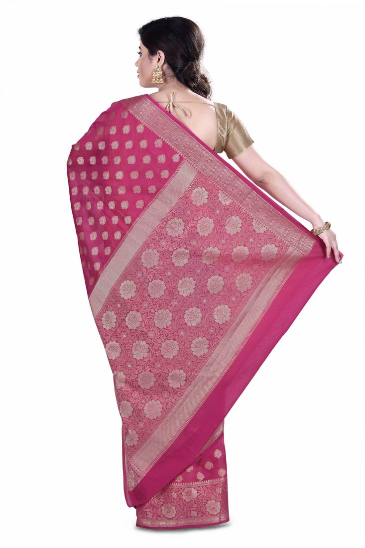 Chanderi Small Hukum Booti Alfi Gulab Border Pallu Saree