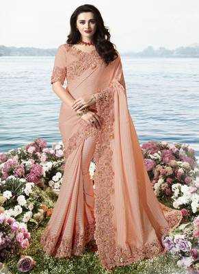 Peach Embroidered Fancy Fabric Saree With Blouse 1