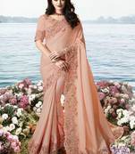 Peach Embroidered Fancy Fabric Saree With Blouse