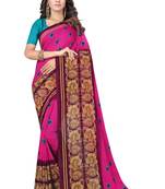 Pink printed georgette saree with blouse