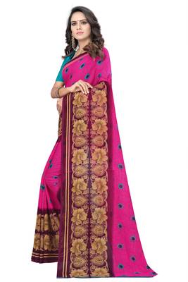 Pink printed georgette saree with blouse 2