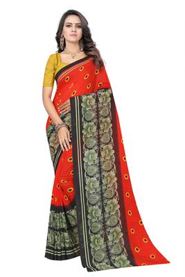 Orange printed georgette saree with blouse 1