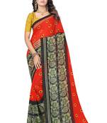 Orange printed georgette saree with blouse