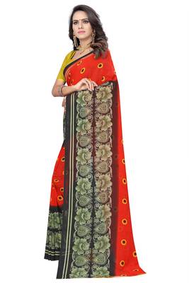 Orange printed georgette saree with blouse 2