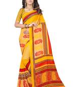 Yellow printed georgette saree with blouse