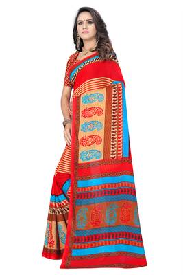 Multicolor printed georgette saree with blouse 2