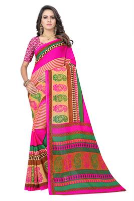 Pink printed georgette saree with blouse 1