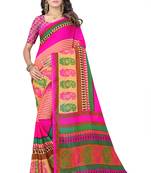 Pink printed georgette saree with blouse